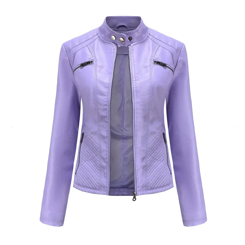 Veste en cuir violet pour femme