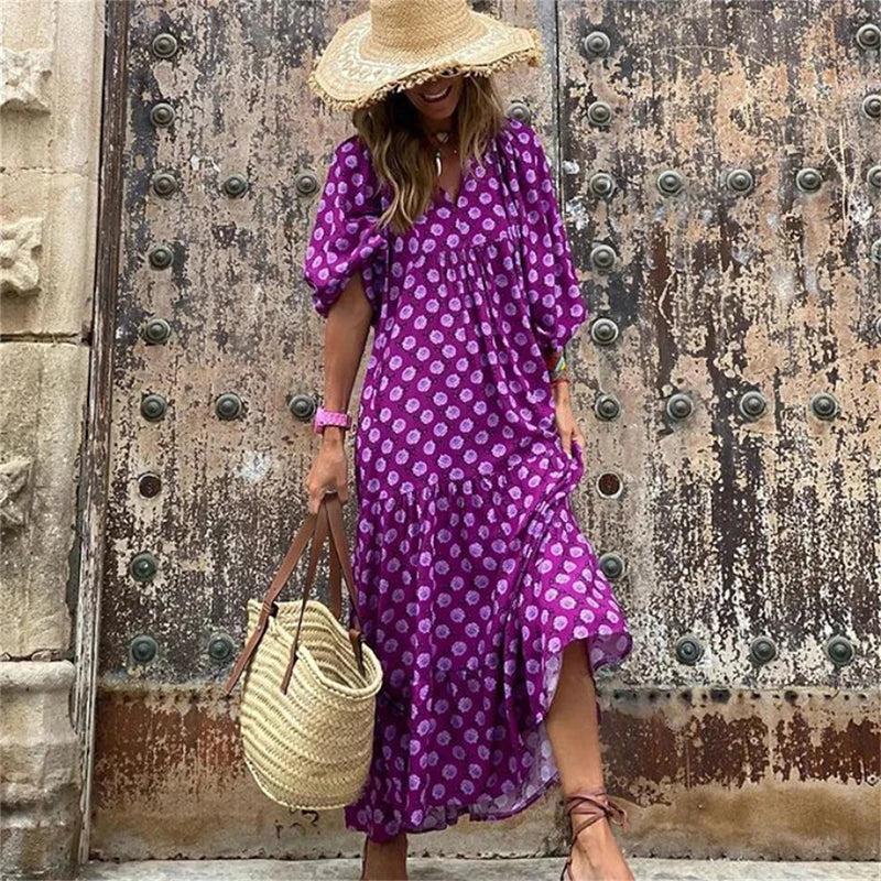 Robe longue à manches bouffantes pour femmes