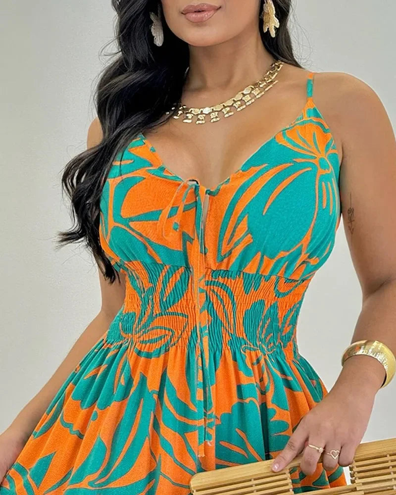 Robe longue d'été pour femmes, imprimé tropical