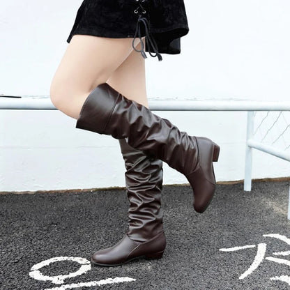 Bottes en cuir au genou pour femmes, talon haut