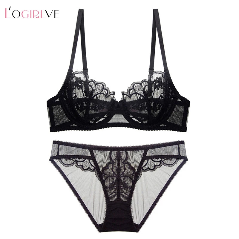 Ensemble de sous-vêtements en dentelle ultra fine pour femme, bralette, soutien-gorge push-up