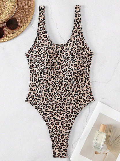 Maillot de bain une pièce sexy imprimé léopard dos nu pour femmes,