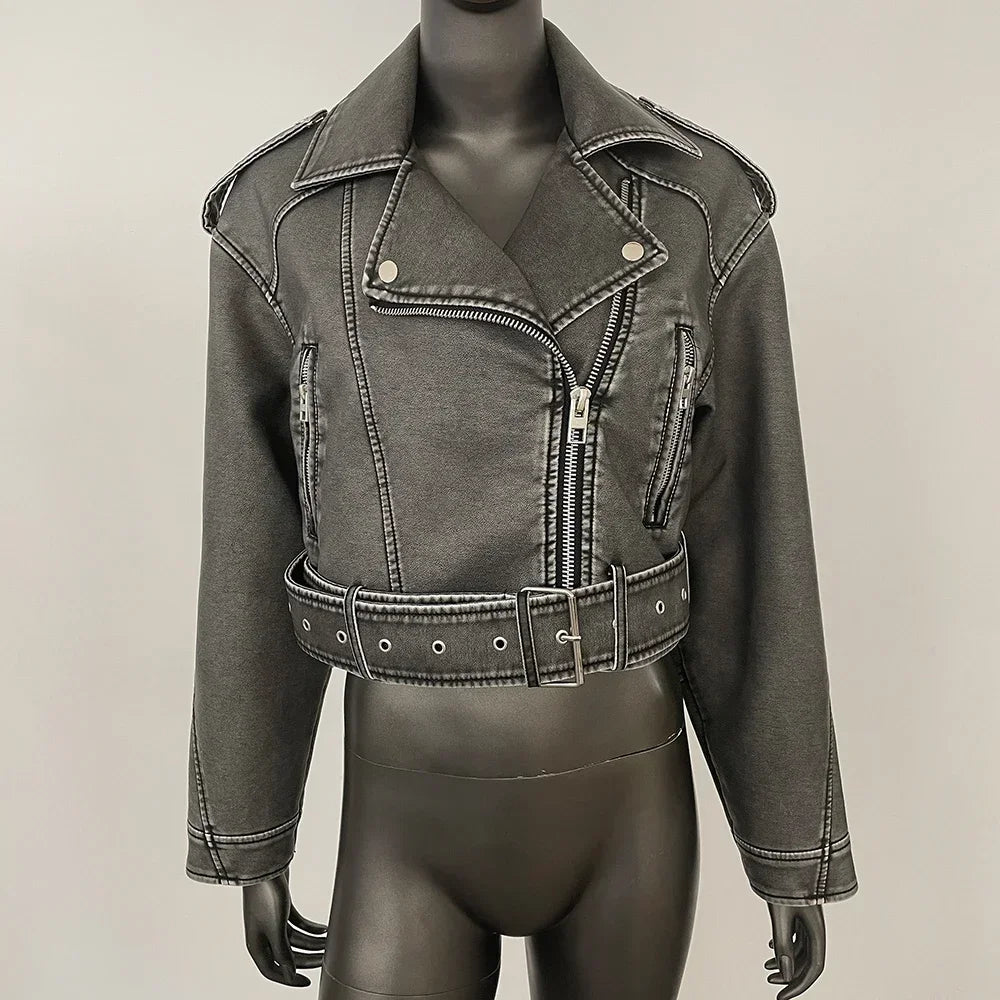 Blouson court en similicuir PU femme