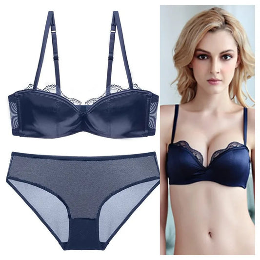 Ensemble de Lingerie  en dentelle, Sexy, français, demi-tasse, soutien-gorge Push Up, sans couture