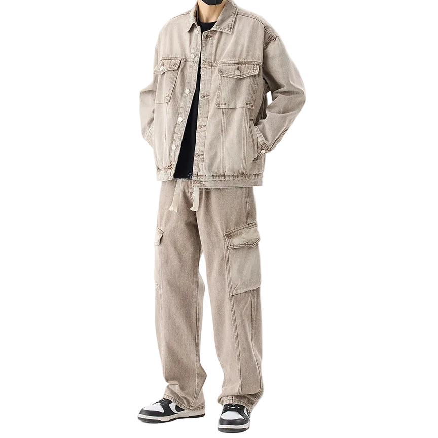 Ensemble deux pièces en denim café vintage pour hommes