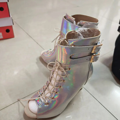 Bottines argentées à talons hauts pour femmes