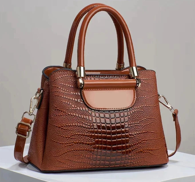 Sac à bandoulière en cuir brillant à motif pierre pour femmes