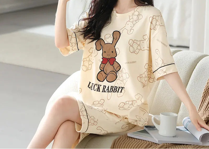 Ensemble de pyjama en coton à manches courtes pour femmes