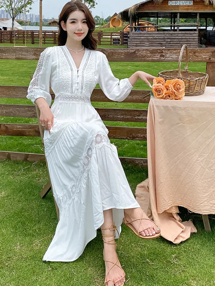 Robe taille haute évider robes blanches pour femmes