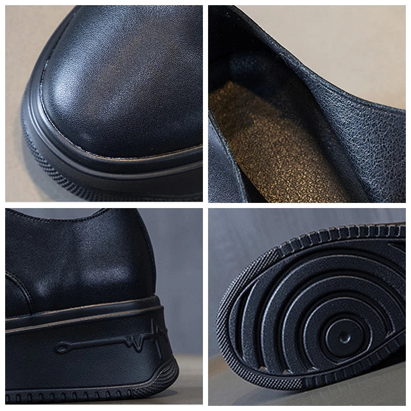 Baskets à semelle compensée en cuir véritable pour femmes