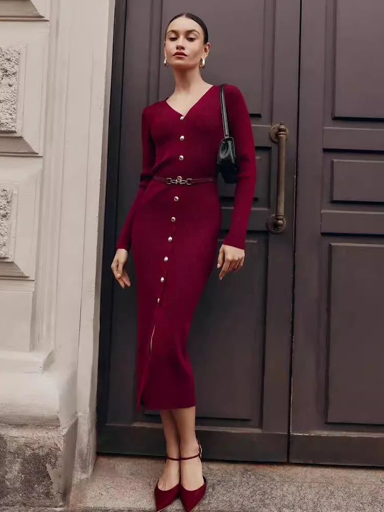 Robe à manches longues pour femme avec fente boutonnée