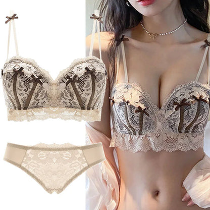 Ensemble soutien-gorge et culotte en dentelle rose pour femmes