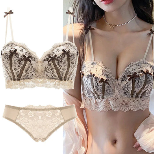 Ensemble soutien-gorge et culotte en dentelle rose pour femmes