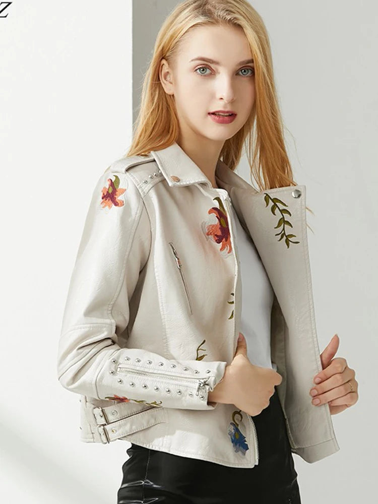 Veste en simili cuir imprimé fleuri pour femmes