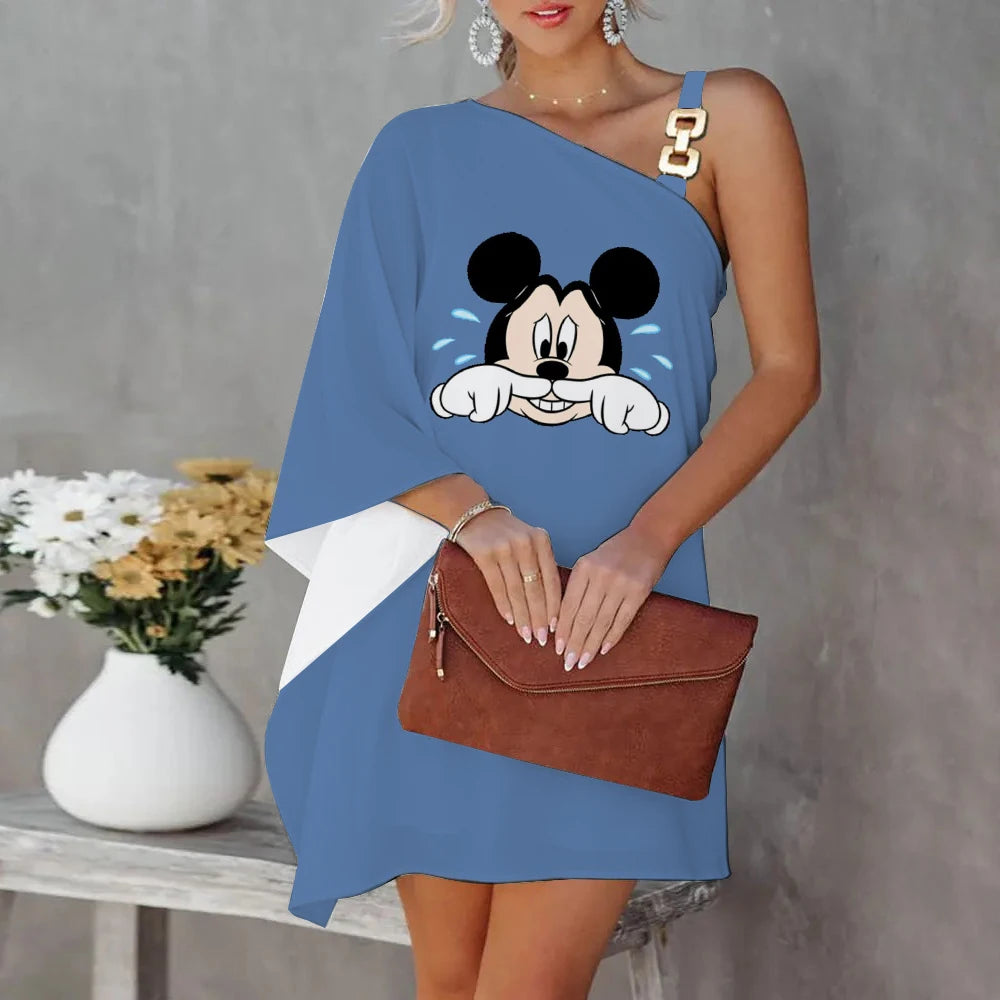 Robes d'été pour femmes col diagonal Disney Mickey