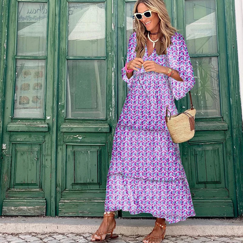 Robe longue à manches bouffantes pour femmes