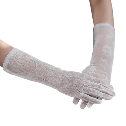 Gants en dentelle de tulle uni pour femmes, longs doigts blancs,