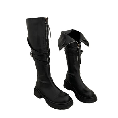 Bottes en cuir PU pour femmes  décor en métal