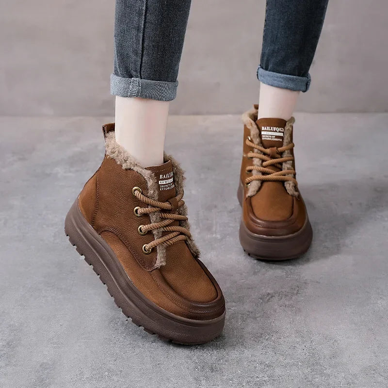 Bottines  en cuir véritable pour femme épaisses en peluche en daim de vache 5cm