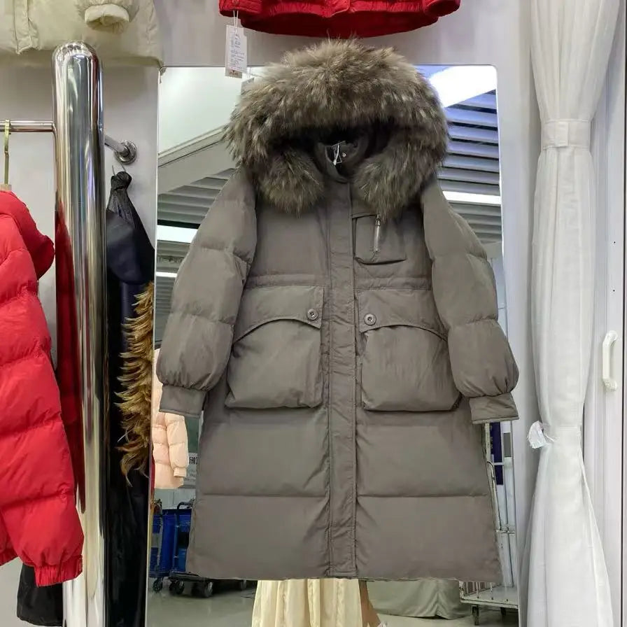 Parka d'hiver en duvet de canard blanc pour femme