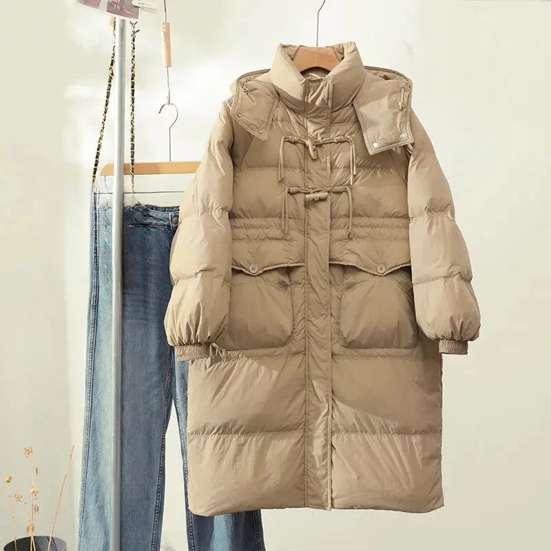 Manteau mi-longue à capuche pour femme