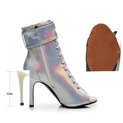 Bottines argentées à talons hauts pour femmes