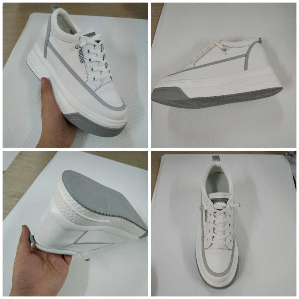 Basket compensées en cuir véritable pour femme