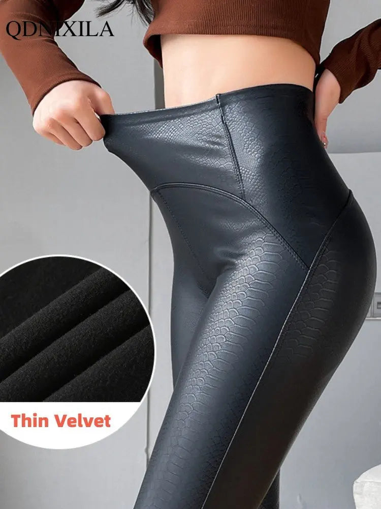 Leggings en cuir PU pour femme, pantalon push-up