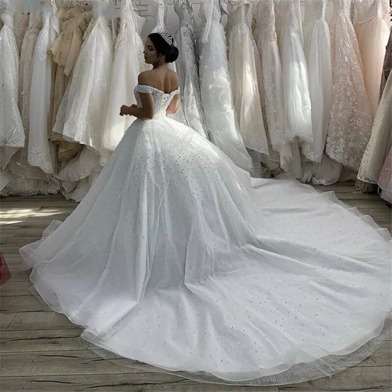 Robe De mariée princesse chérie avec perles, élégante, épaules dénudées, en Tulle