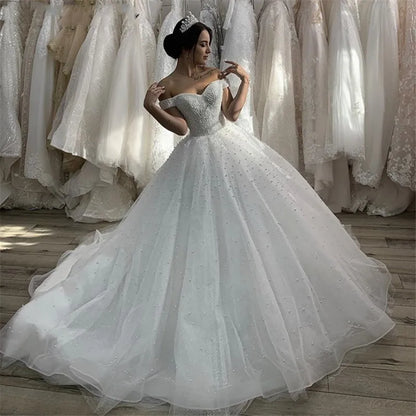 Robe De mariée princesse chérie avec perles, élégante, épaules dénudées, en Tulle