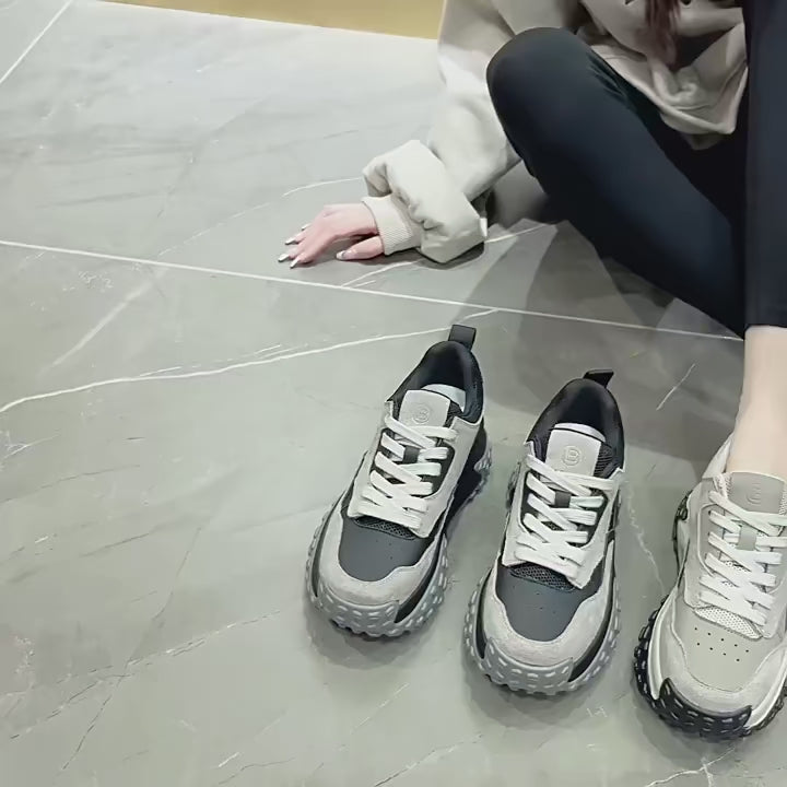 Baskets à semelle compensée 6cm en cuir de vache véritable pour femmes