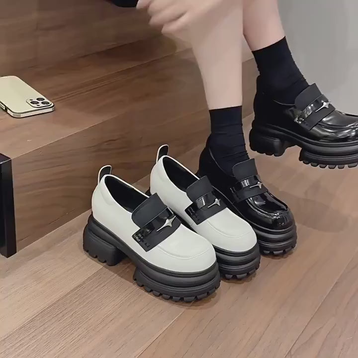 Baskets à plateforme en cuir verni PU pour femmes